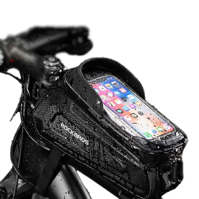 ZOYOSPORTS OEM IPX2 Waterproof 6.0' Front Tube Pannier Cycling Bicycle Frame Bag Black Cover Touch Screen Cell Phone 125g B68