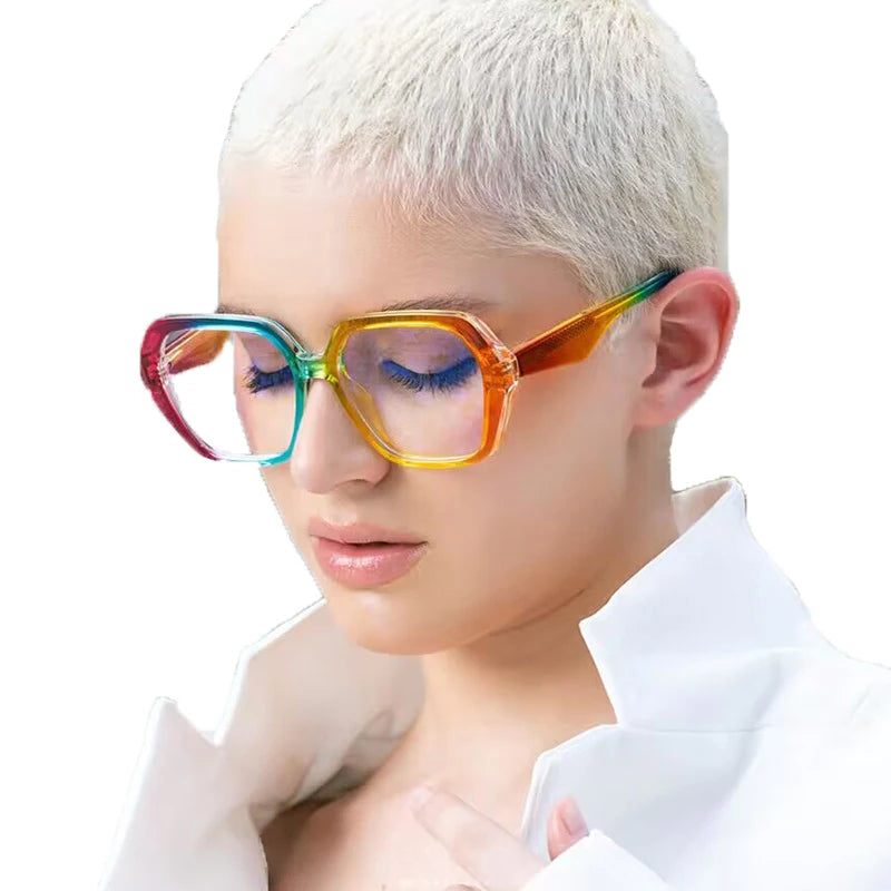 ADE WU 2024 New Colorful Anti-blue Glasses CP Insert Fashion Women Computer Glasses Leopard Polygon TR90 Optical Glasses