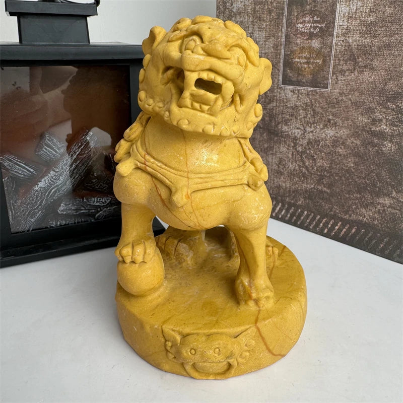 Wholesale Crystal Carving Healing Stones Animal Classic Statue Yellow Jade Lion for Decoration