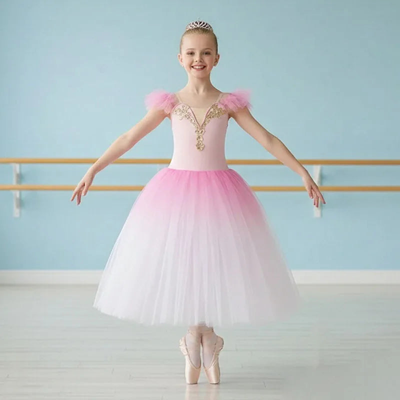 2024 Blue Ballet Skirt Long Dance Dress for Children Performance Costumes Girls Sling Belly Dance Skirts