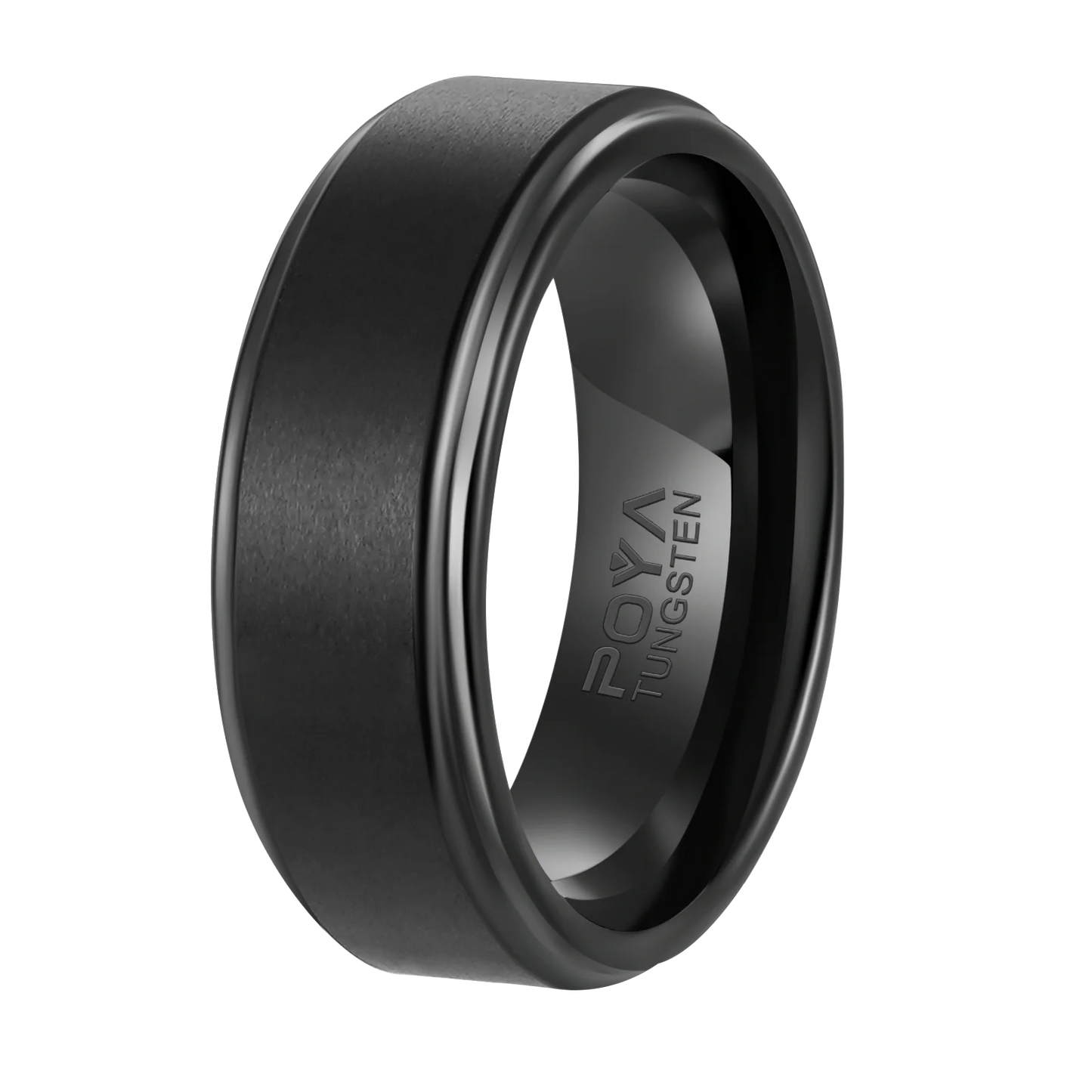POYA 8mm Tungsten Ring Men Raised Edges 18K Gold Plated Trendy Silver Rose Gold Blue Black Wedding Engagement Band Parties Gi