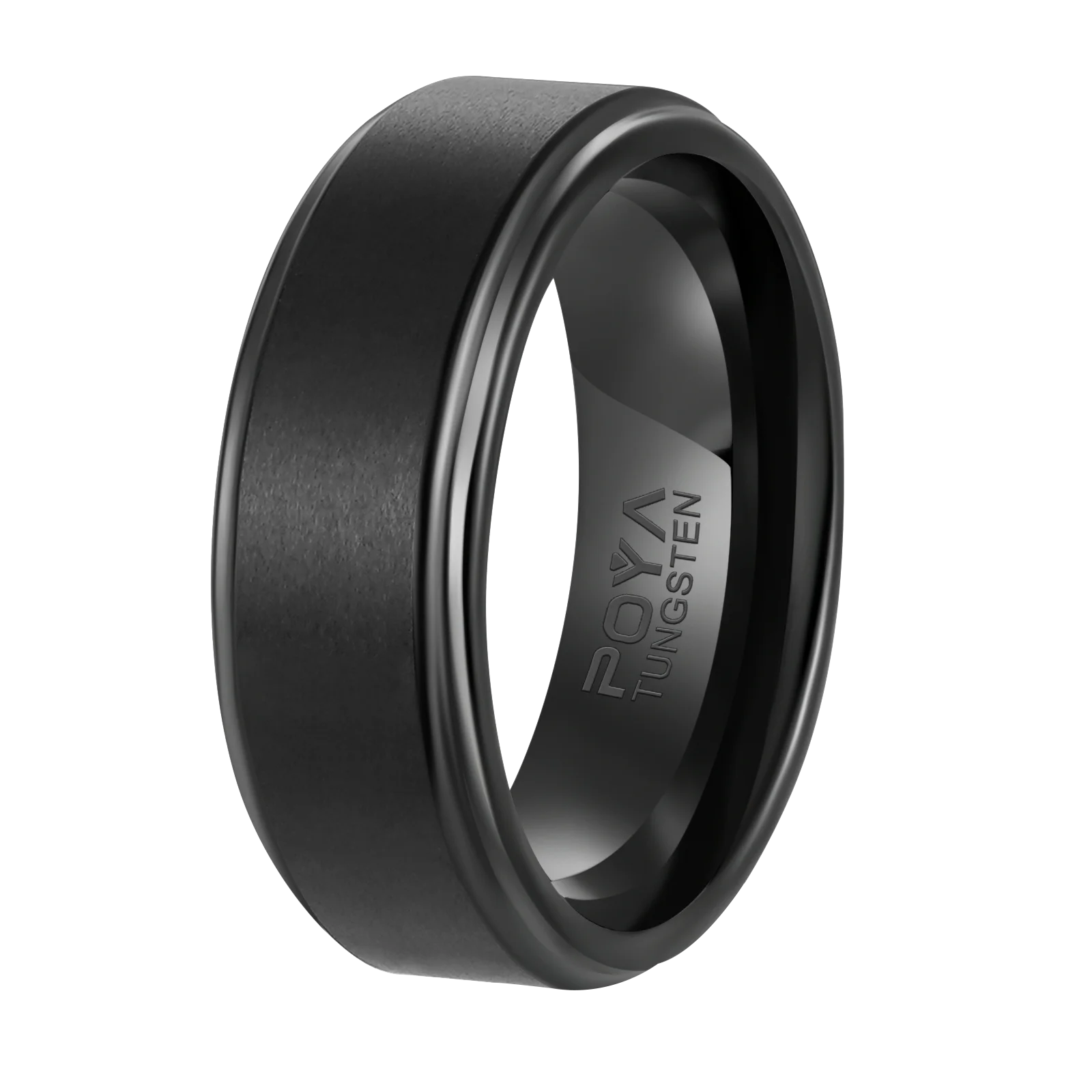 POYA 8mm Tungsten Ring Men Raised Edges 18K Gold Plated Trendy Silver Rose Gold Blue Black Wedding Engagement Band Parties Gi