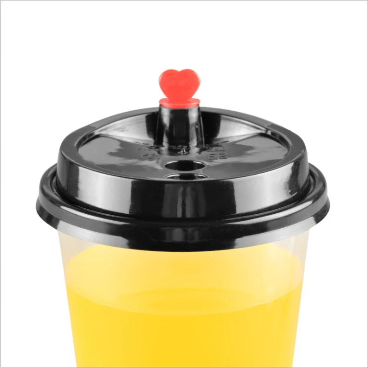 Wholesale  Recyclable  90mmBlack/ White/ Clear Coffee PP  Love Plug Bubble Tea Cup Lids Coffee Plastic Cup Lids