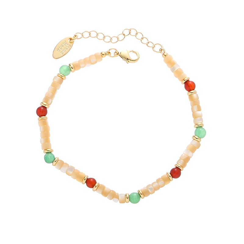 Vintage High Quality 18K Gold Plated Bracelet for Women Fashionable Natural Stone Beads Trendy Style for Gift Made of Brass