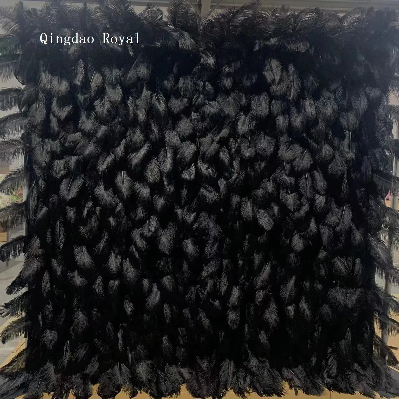 Hot Sale Wedding Black Real Ostrich Feather Backdrop Fabric Backdrop Feather Wall for Party Decoration Fabric Curtain Wall