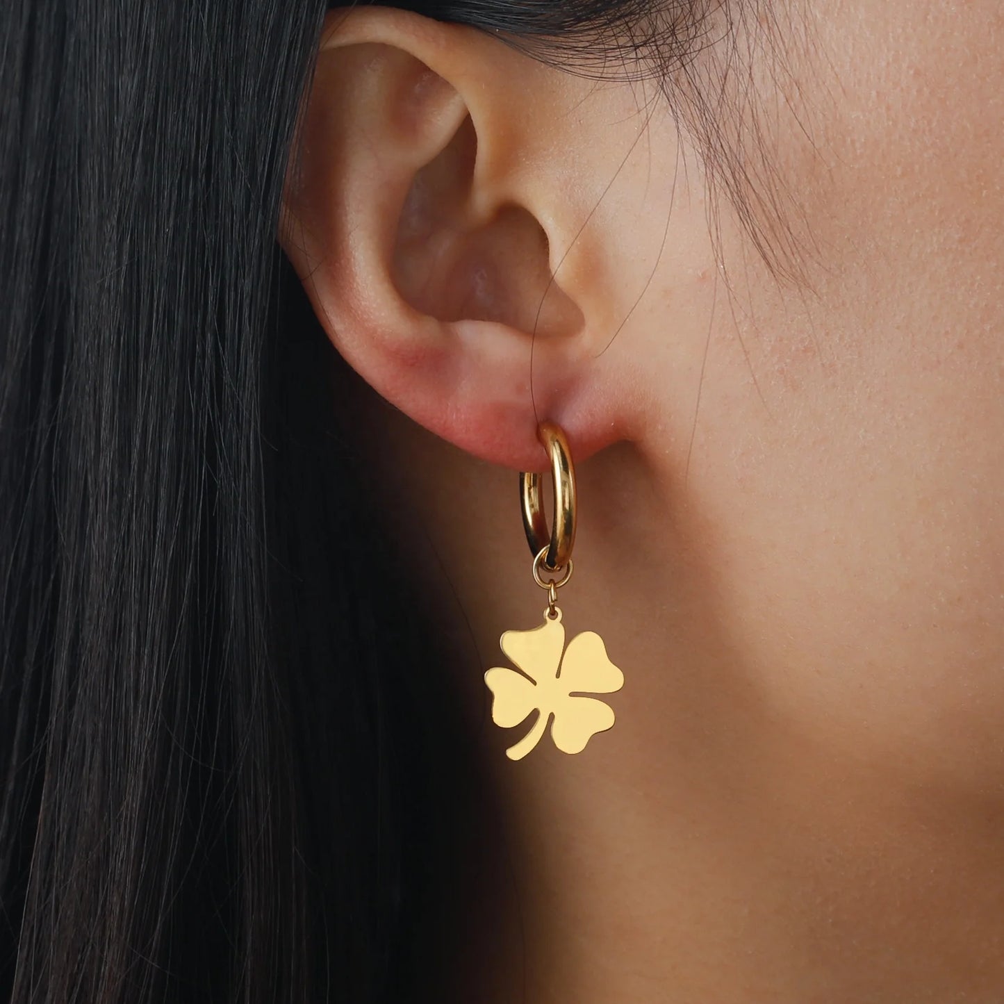 Four Leaf Clover Pendant Drop Earrings Lucky Fashion Hoop Earrings Stainless Steel Jewelry Birthday Gift for Women