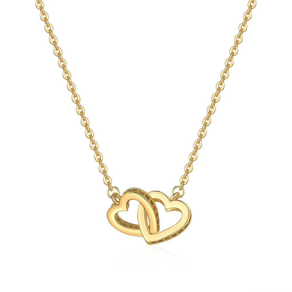 Risingmoon Fashion Double Love Heart Necklace Simple Stainless Steel Pendant Necklace Valentine's Day Gift