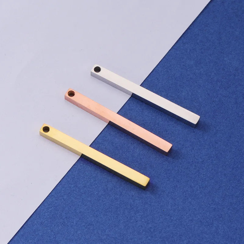 Engraved Blank Rectangle Jewelry OEM Stainless Steel Mirror Polished Engraved Pendants Colorful bar Necklace