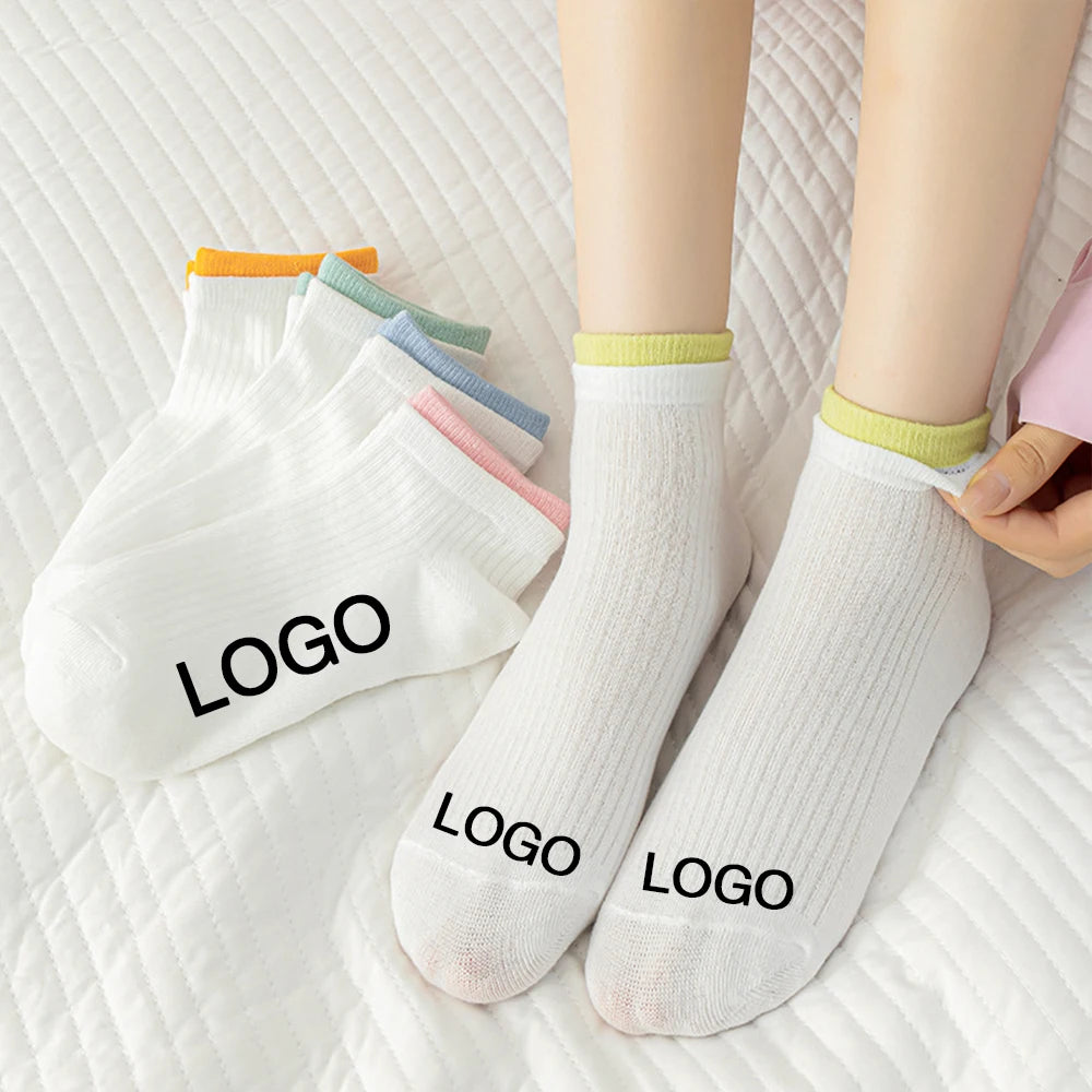 Summer Breathable White Women's Short Socks With Double Ribbed Unisex Low Cut Socks Women's Socks