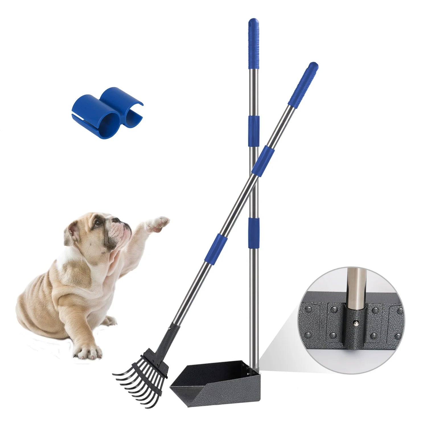 Eco-Friendly Luxury Long Handle Portable Dog Pooper Scooper with Stainless Metal Tray Rake Set for Medium Small Dogs Errui Br