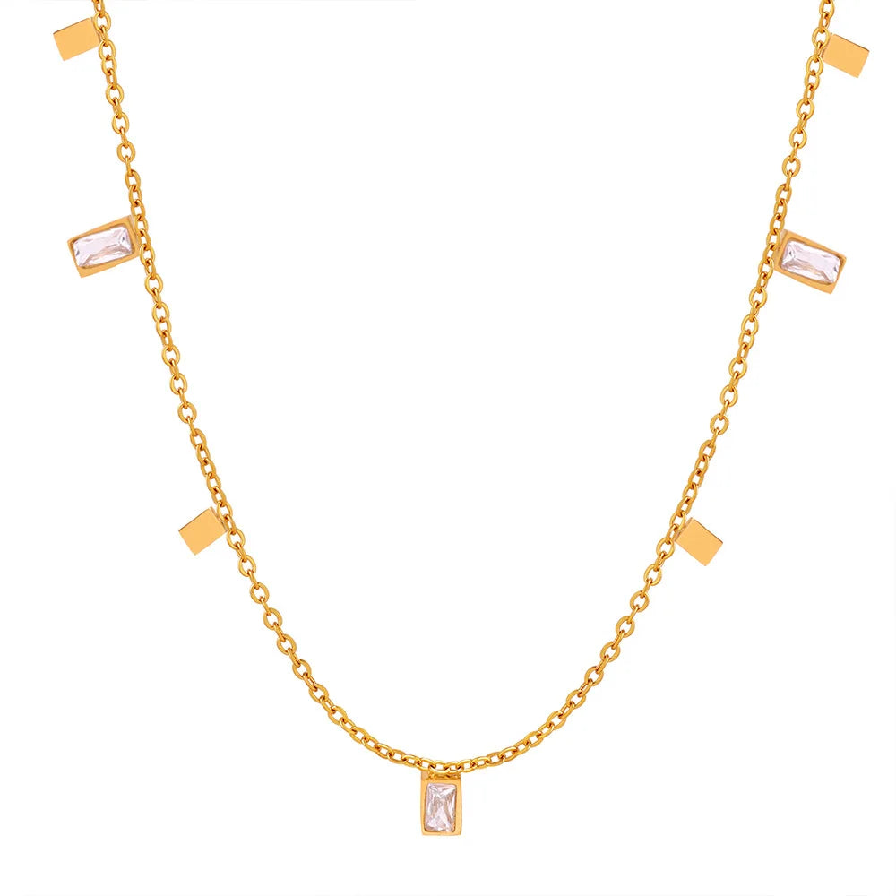 Luxury Chic Jewelry Stainless Steel Cubic Zirconia Choker Necklaces 18k Gold Plated Charm Necklace Collier En Acier Inoxydabl