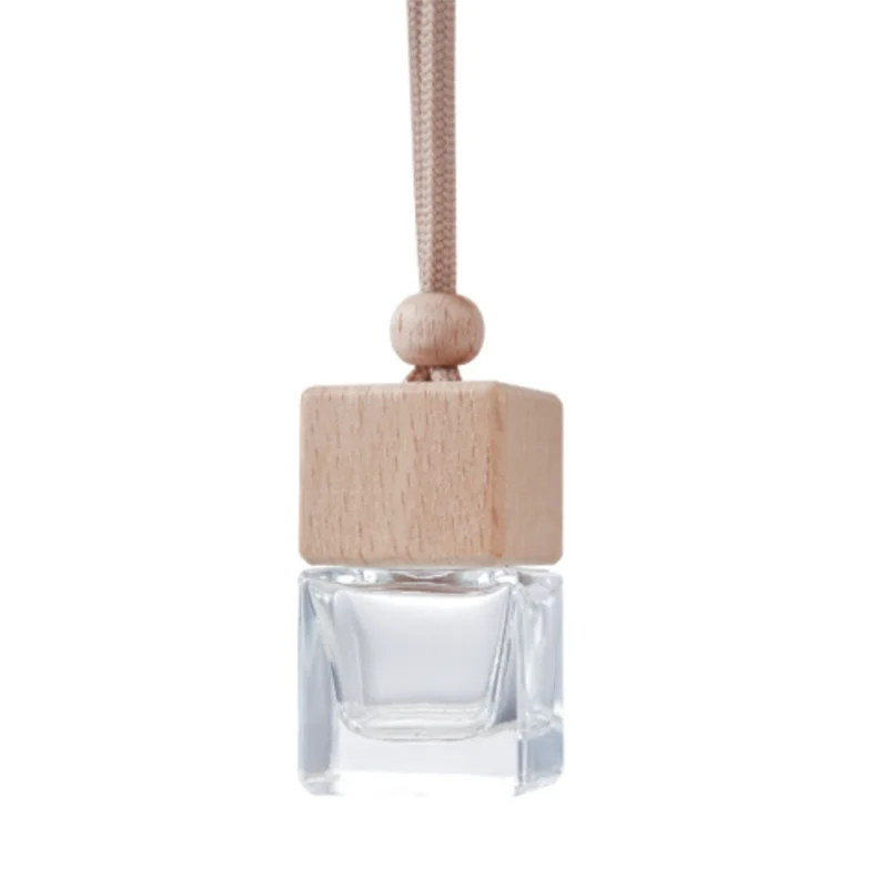 Modern Square Crystal Glass Vase with Cubic Wooden Bee Design Home Essential Oil Perfume Anniversary Hanging Decor Empty Bottle