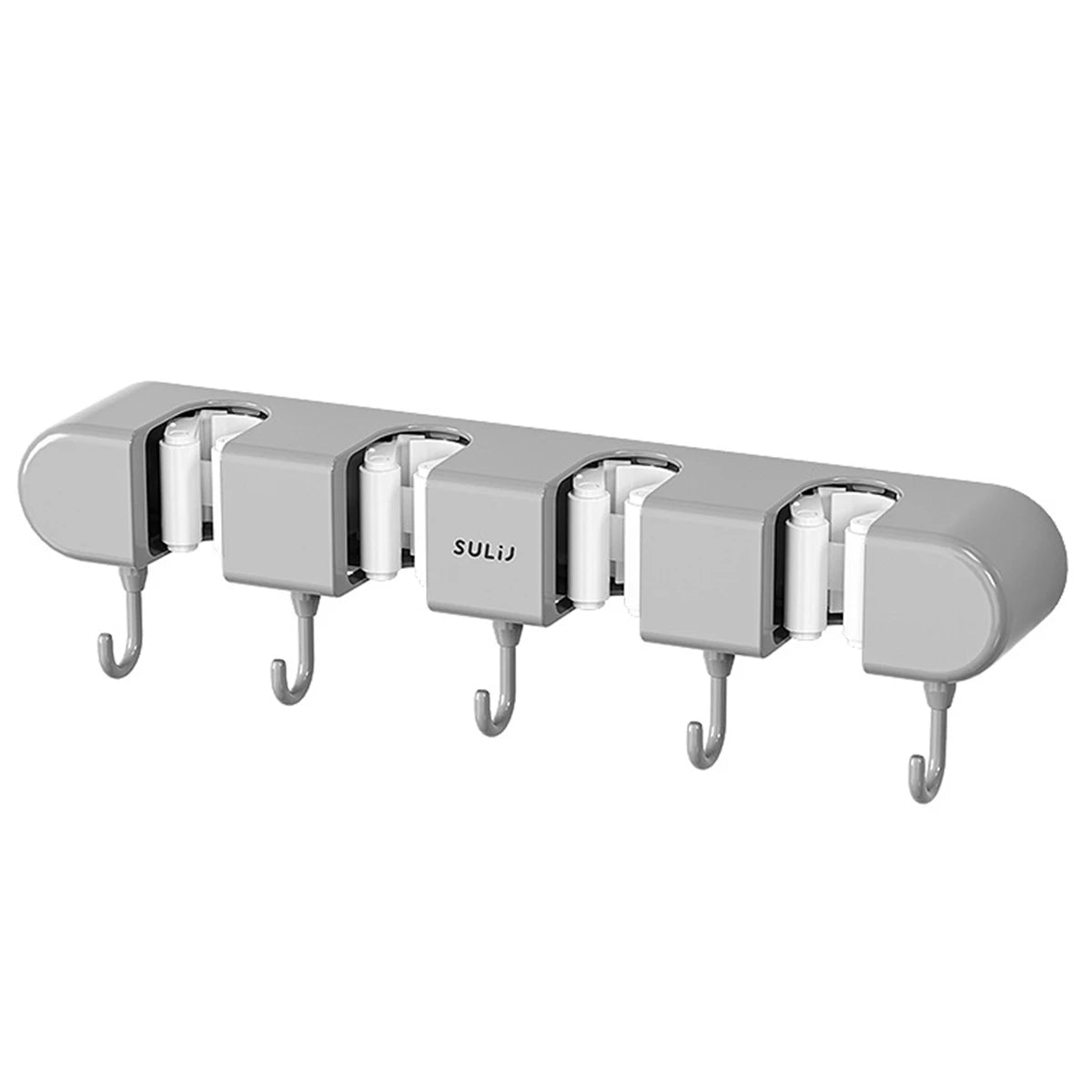 Hot Bathroom Spatula No Punch Hole 4 Snap Shelves 5 Hooks Strong Snap Fastener Wall Mounted Kitchen Household Broom Mop Holde