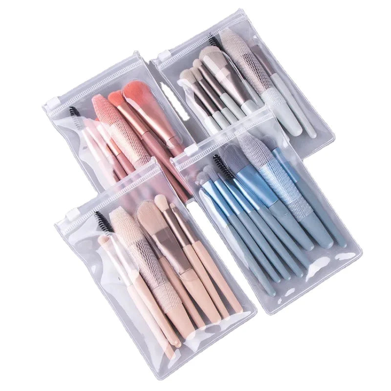 OME Brand 10-Piece Makeup Brush Set with Matte Plastic Handle Synthetic Hair for Face Concealer & Eyeliner-Portable Beauty To