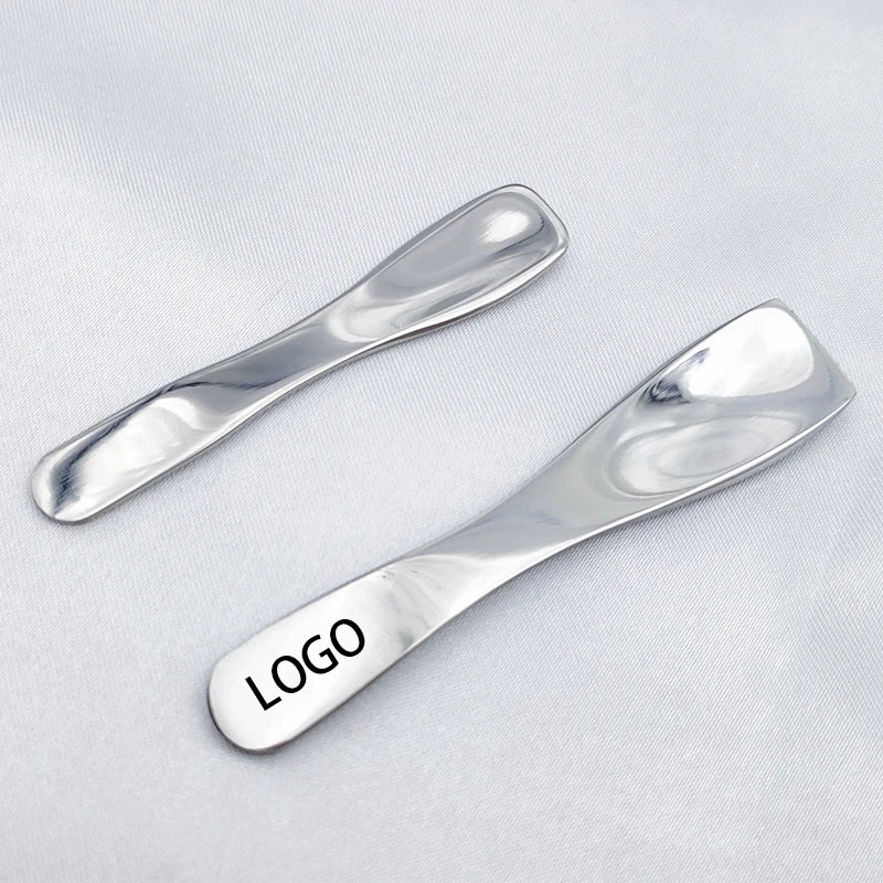 Custom Logo Stainless Steel Metal Makeup Spoon Facial Cosmetic Cream Applicator Spatula for Cosmetic