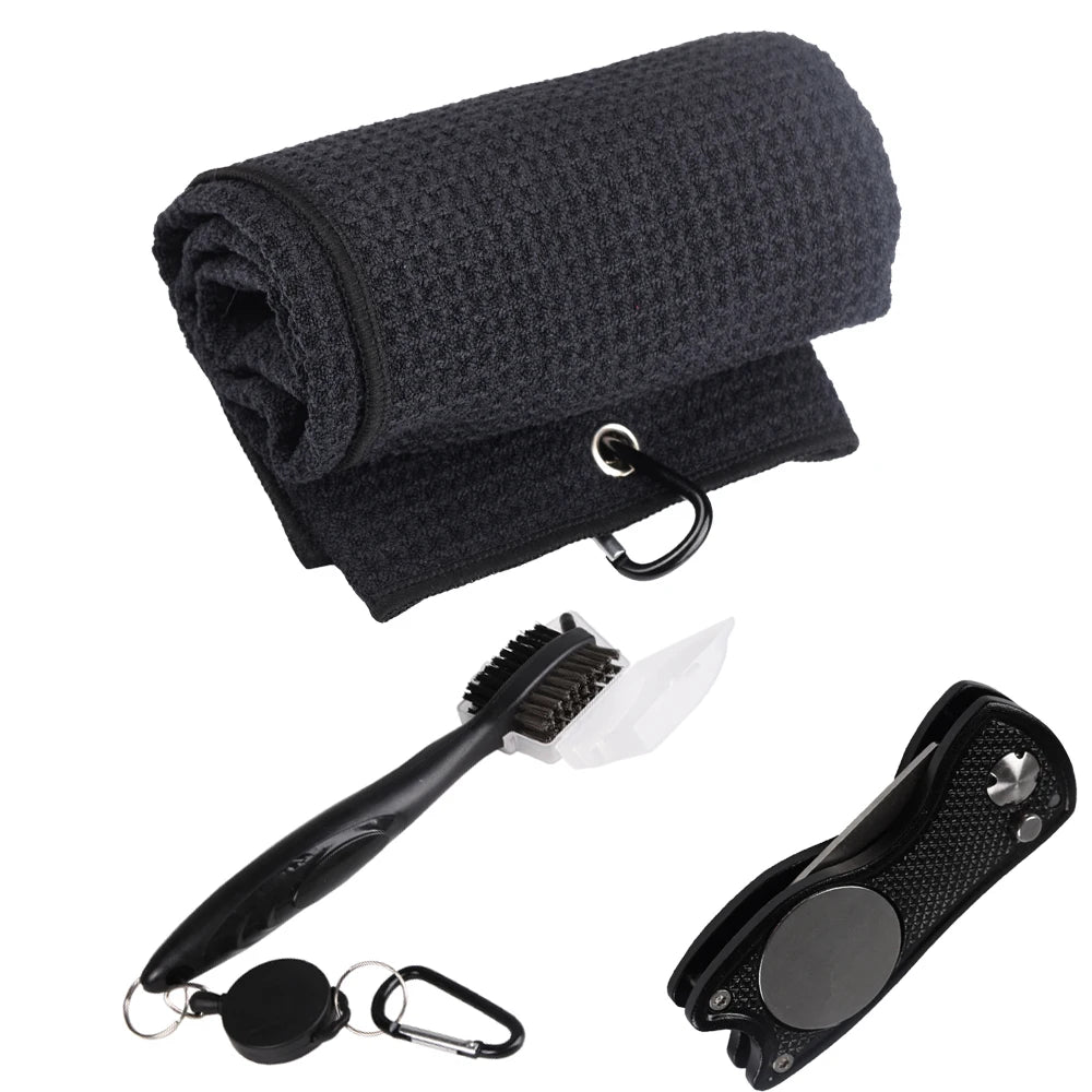 Hot Sale Custom Logo Golf Gift Set Double-Sided Putter Club Brush Divot Repair Tool with Microfiber Waffle Towel Ball Marker