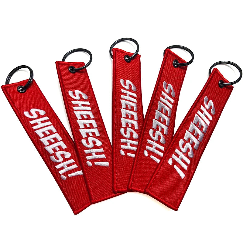 Custom Logo Design Double Sided Woven Fabric Keychain Before Flight Crew Jet Tag Embroidery Keyring Key Holder Decoration Gif