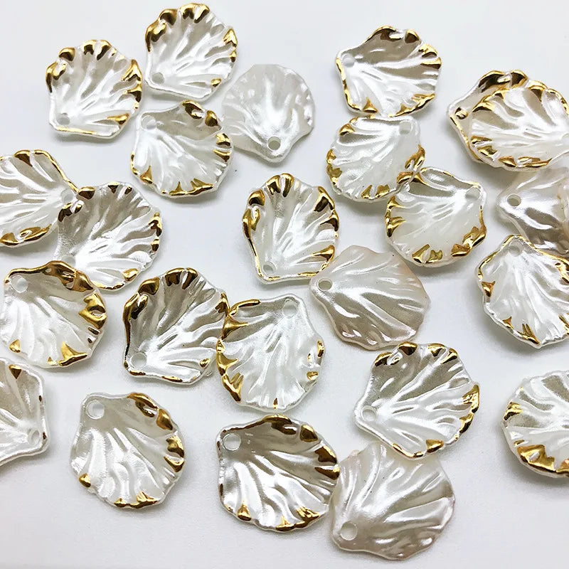 Wholesale Petal Beads Size 15*17MM 18*20MM  Acrylic Gold Shell Cabochon Rhinestone for Jewelry Hairpin Decoration