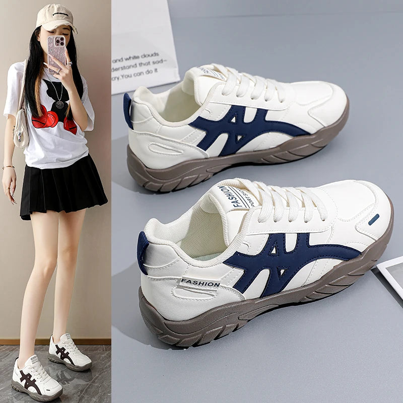 F723 Retro Platform Women's Shoes 2026 Autumn New Style Korean Style Versatile Casual White Sneakers Soft-soled Chunky Sneake
