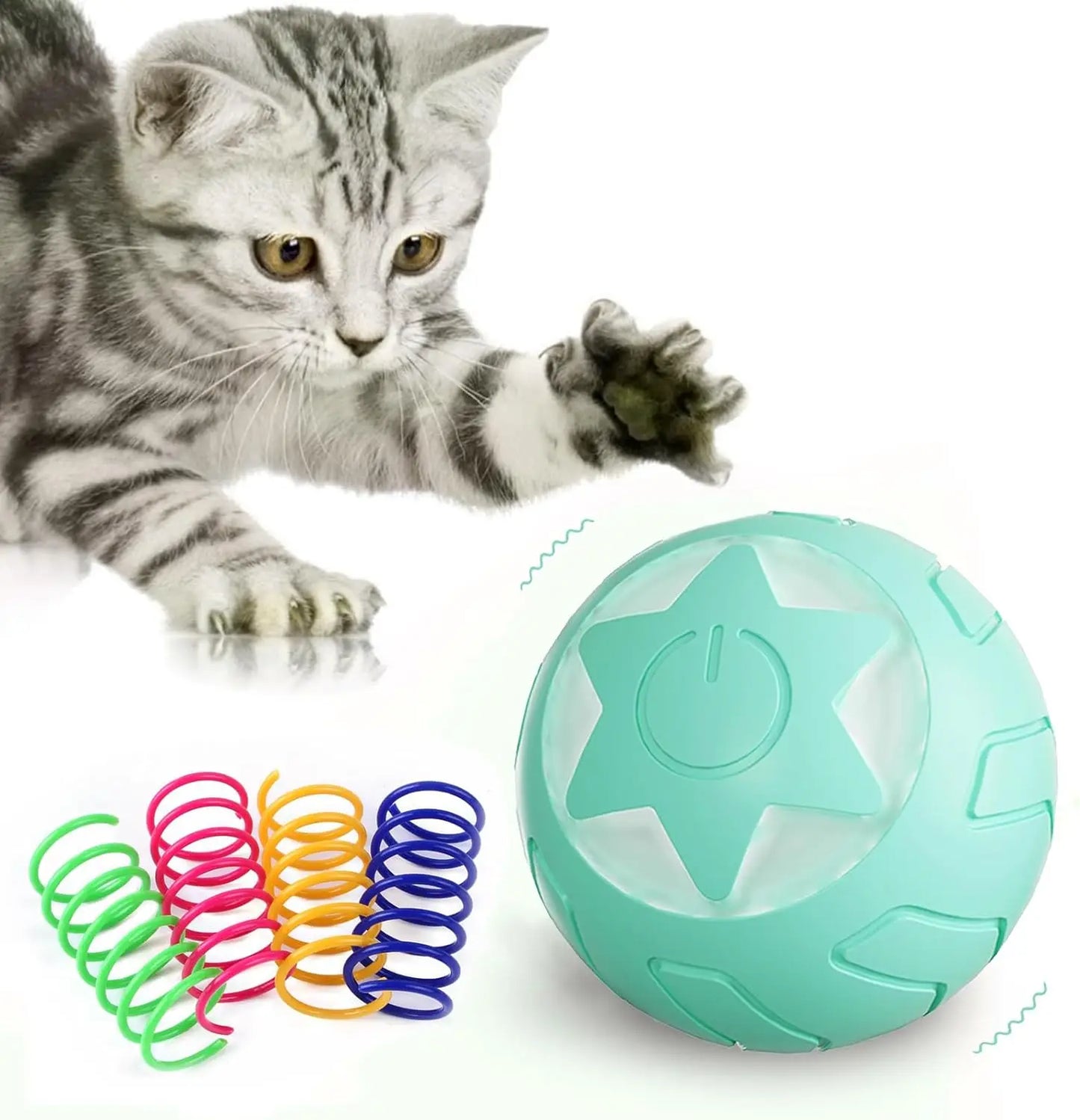 2025 Hot Selling 2 Packs Cat Interactive Toy Electric Rolling Ball with Spring Toy for Cat Playing