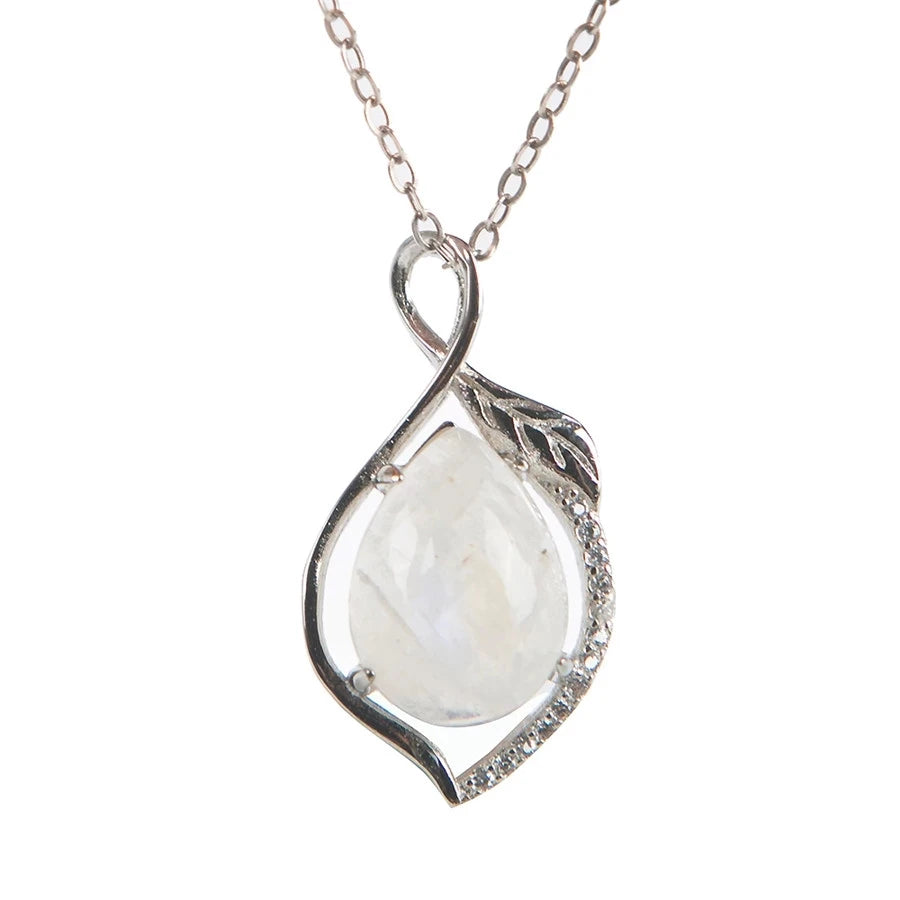 Genuine sterling silver Natural Moonstone Gemstone Pendants For Women Necklace Charms Crystal Necklace