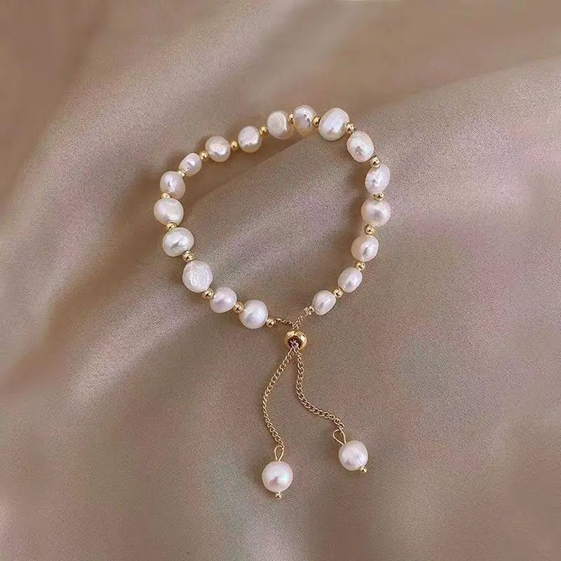 High End Trendy Fashion Jewelry Gold Adjustable Bracelets Baroque Pearl Bracelets for Women