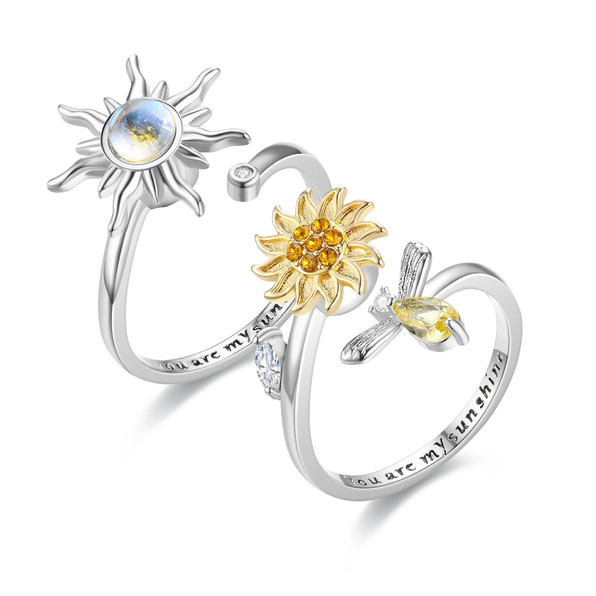 2024 Trendy Fashion Rotatable Gypsophila Zircon Diamond Rings Stainless Steel Rings Anxiety Rings for Women