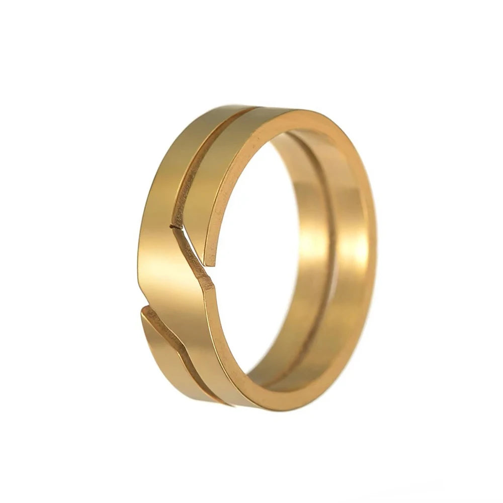 6mm New Personality Gold Black Stainless Steel Hollow Vacuum Plating Couple Ring Finger Rings 130