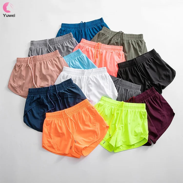 Women's High-Waisted Athletic Shorts with Quick Dry Feature Workout Yoga Sport Shorts with Pockets Solid Pattern