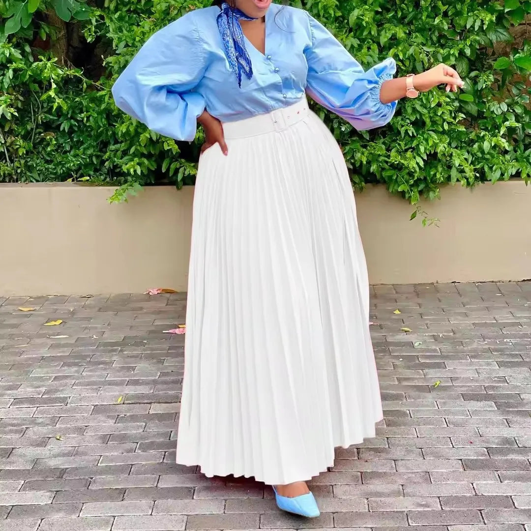 European and American Women's Clothing Paired With Waistband Skirts Personalized and Elegant Pleated Large Skirt Hem S-3XL Sk
