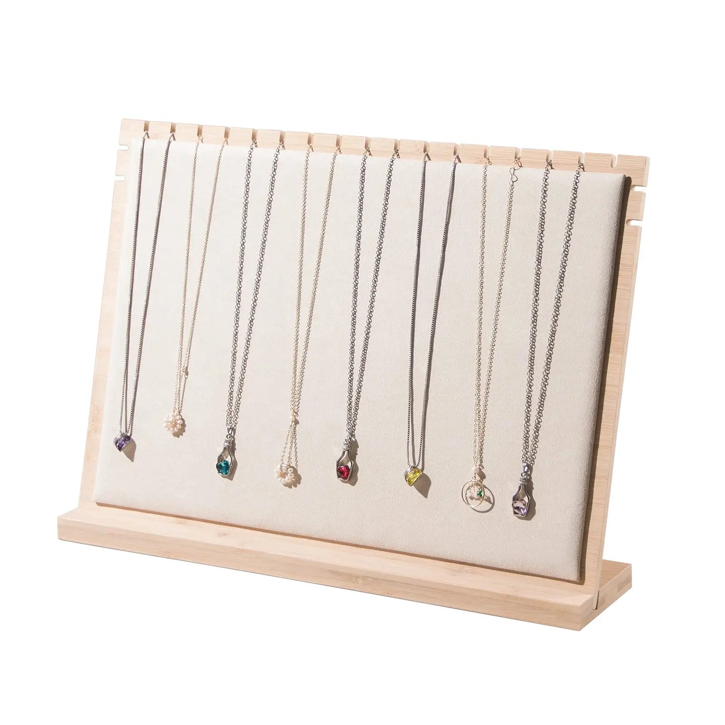 Bamboo Fashion Necklace Display Stand Tabletop Display Boards Desktop Storage Rack for Home or Shop Sell Show