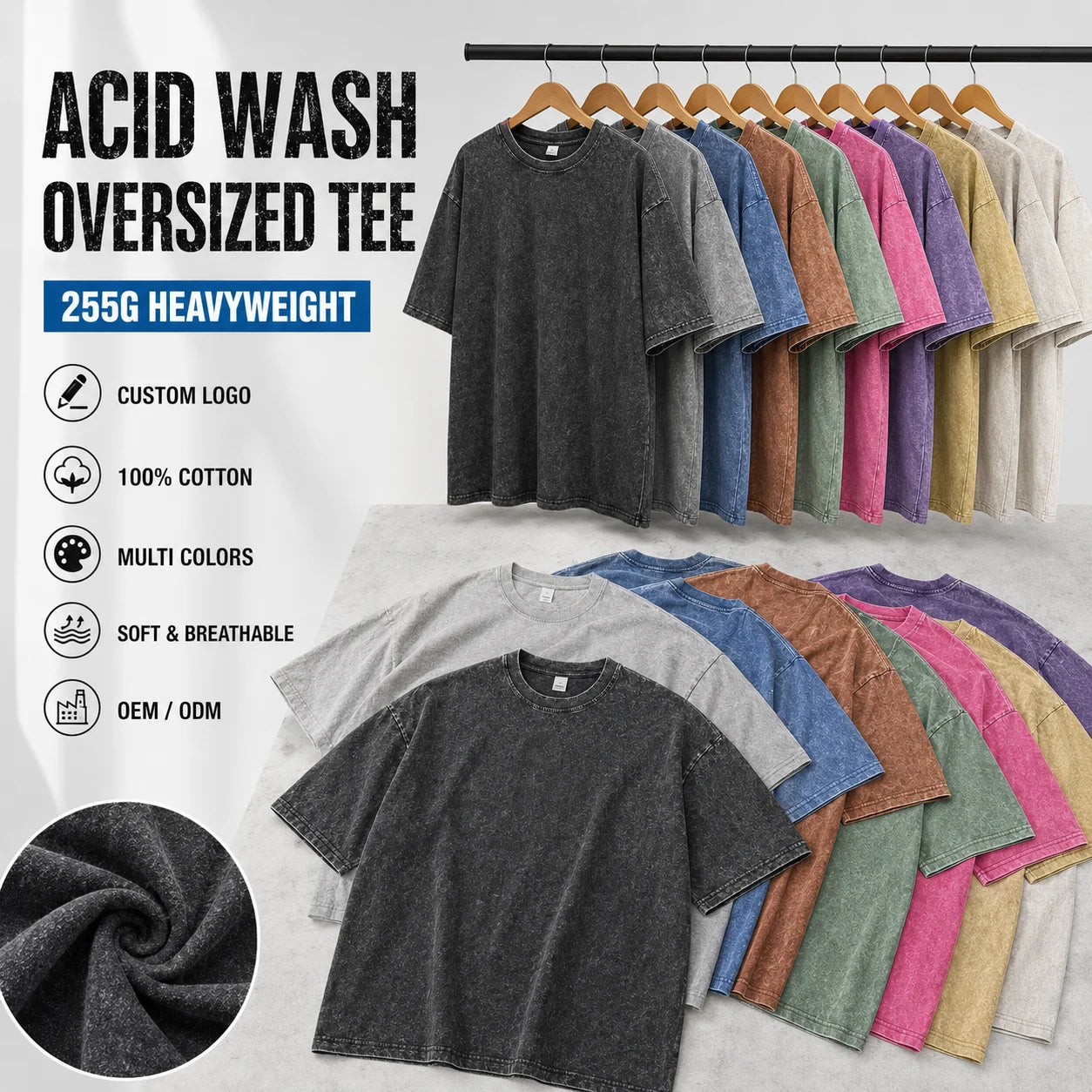OEM Wholesale Washed Tee Heavy Weight Tshirt DTG Black Oversized Mens Graphic Acid Wash Vintage Custom T Shirt High Quality