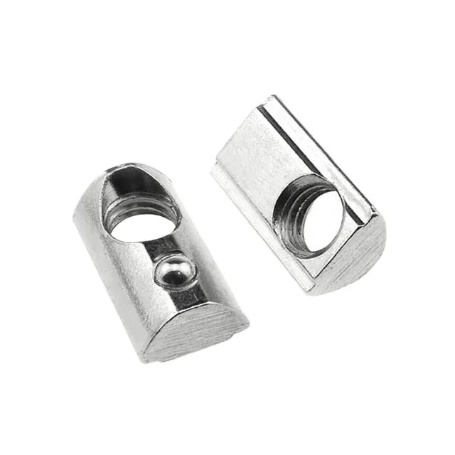 Nickel-plated T-slot Nuts M6 Half Round Flat Base Roll in Ball T Nut