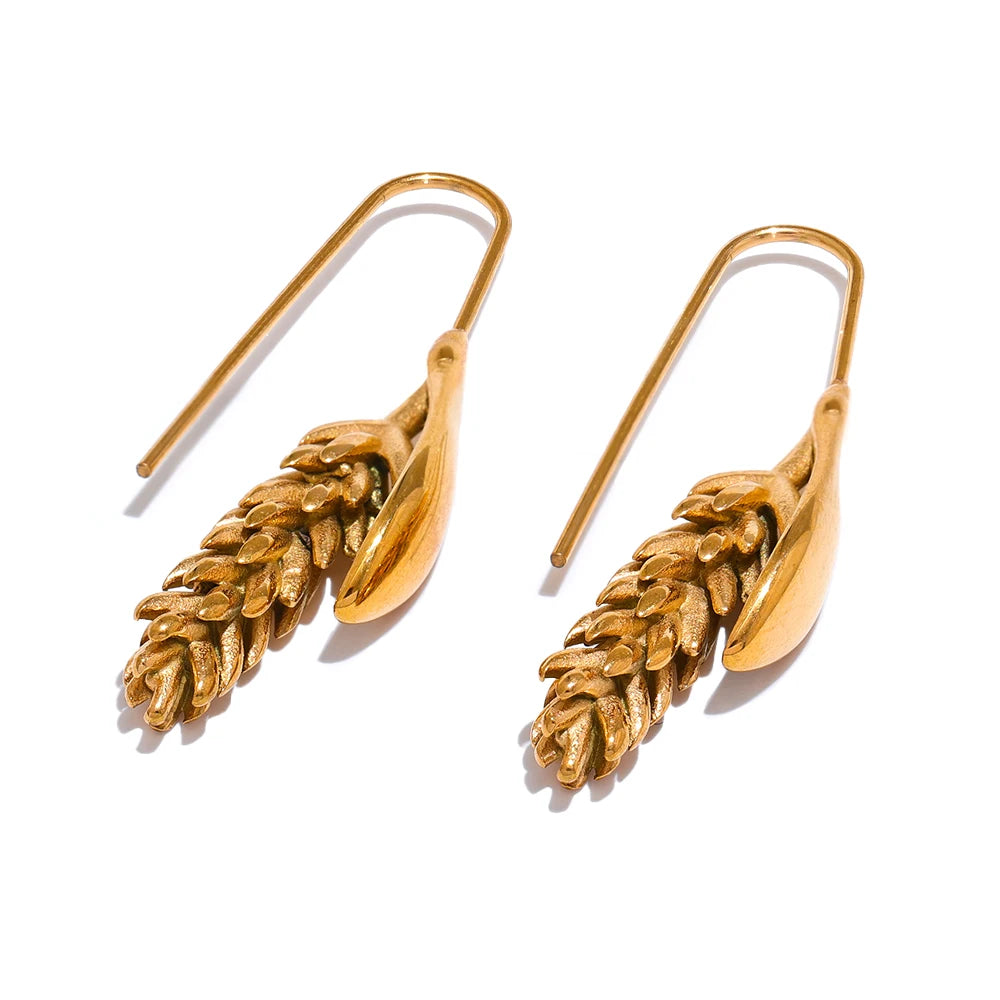 JINYOU 3497 New 316L Stainless Steel  Wheat Fashion Earrings 18K Gold Plated Water Resistant Personal Statement Jewelry Women