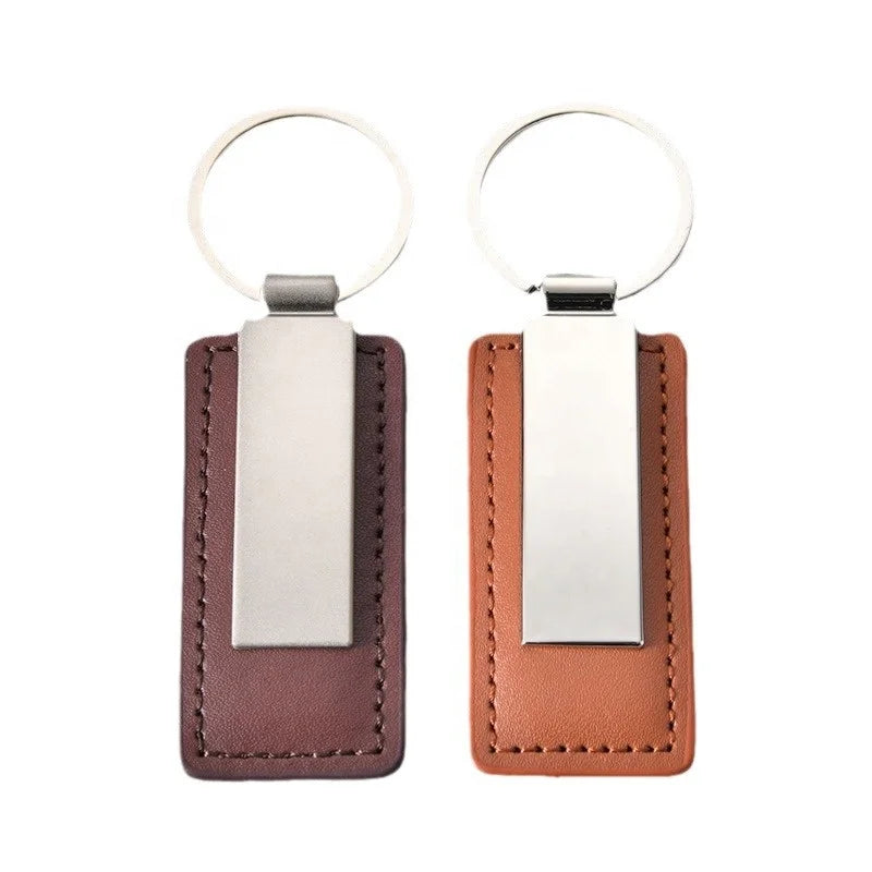 Best Sublimation Glossy MDF Keychain DIY Pu Leather Keyring with Aluminum-Blanks for Father's Day