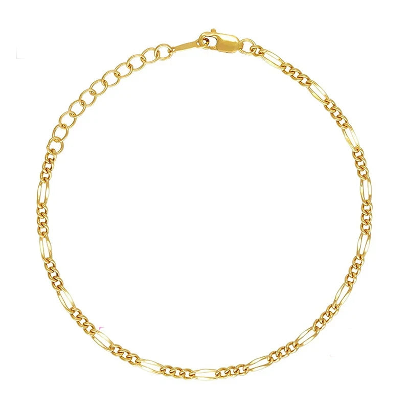 14K Gold Filled 3+1 Figaro Chain With 3cm Extender Tail Chain Adjustable 2.5mm*19.5mm Bracelet With Lobster Clasp for Women G