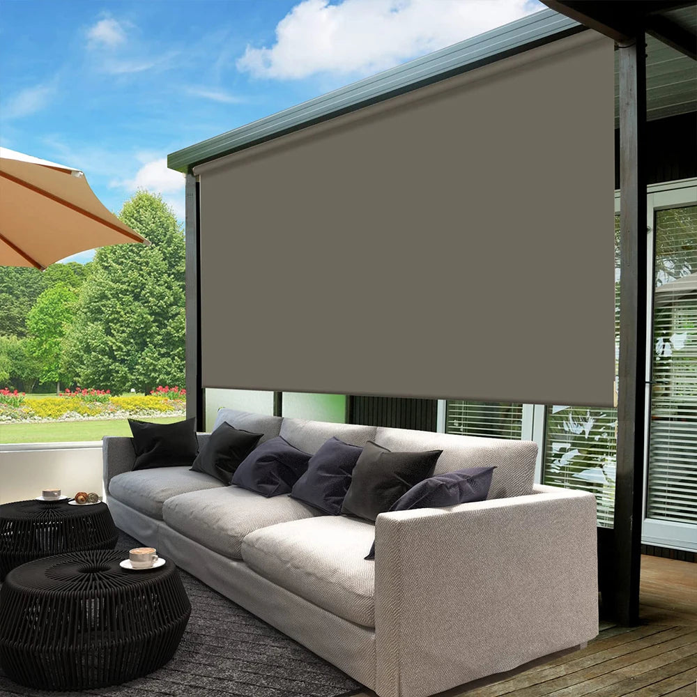 Garden Motorized Windproof Blackout Roller Shade | Waterproof 100% Polyester Outdoor Blinds for Pergola Exterior Window