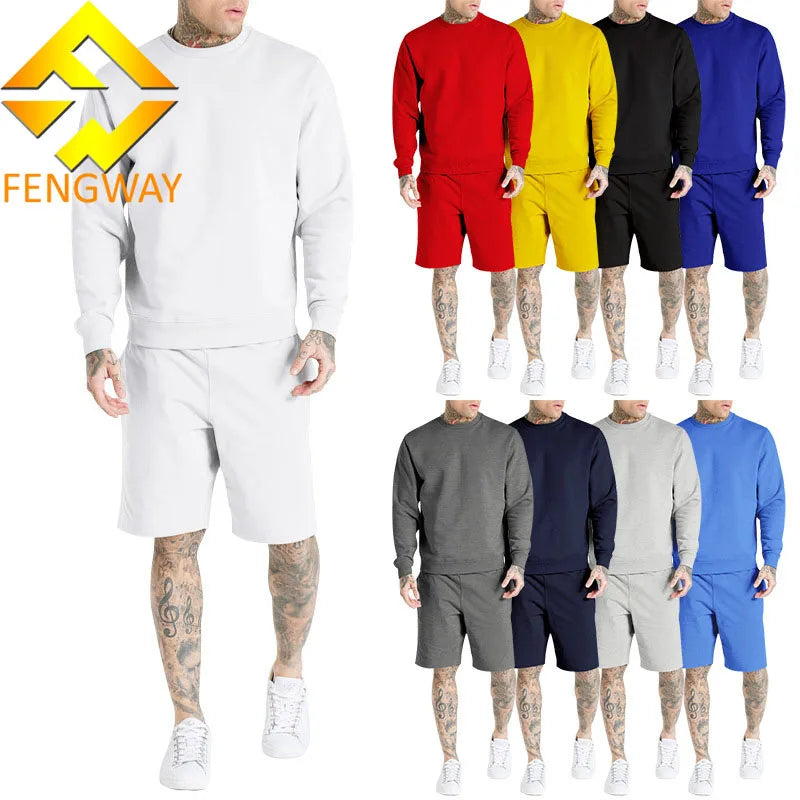 Men's Summer Fashion Casual Sports Suit Long Sleeve round Neck T-Shirt & Shorts with Custom Logo Breathable Fitness Suit