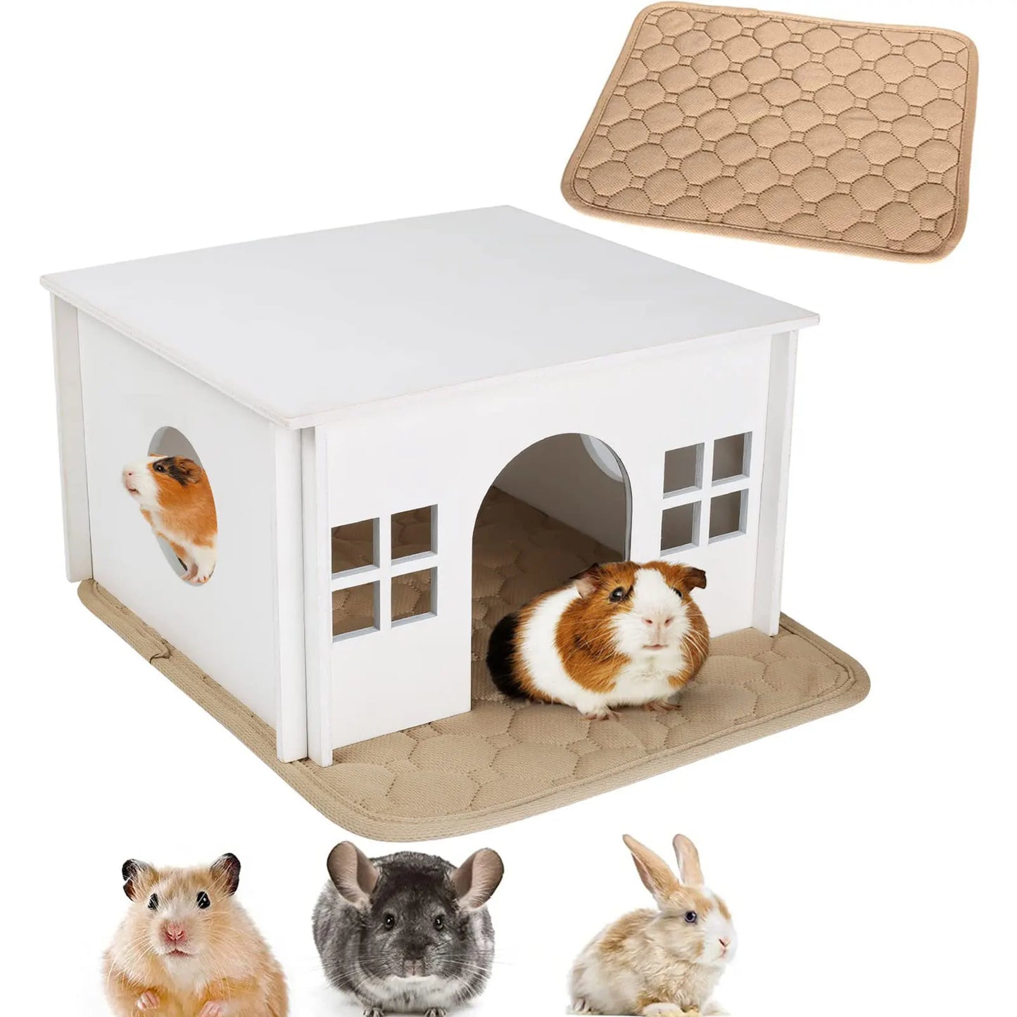 Small Animal Solid Wood Eco-Friendly Villa Hamster Cage & Hedgehog House Ventilated Indoor Outdoor