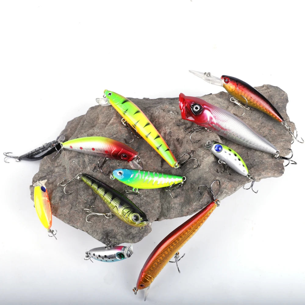 FTK 43pcs/box Mixed Size Design Hard Bait Lure Fishing Luers Popper Fishing Popper Fishing Lure