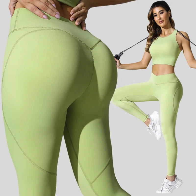 Women's Plus Size Fitness Running Sports Suit New V-Shaped Shockproof Breathable Yoga Set Spandex Lightweight Elastic Waist