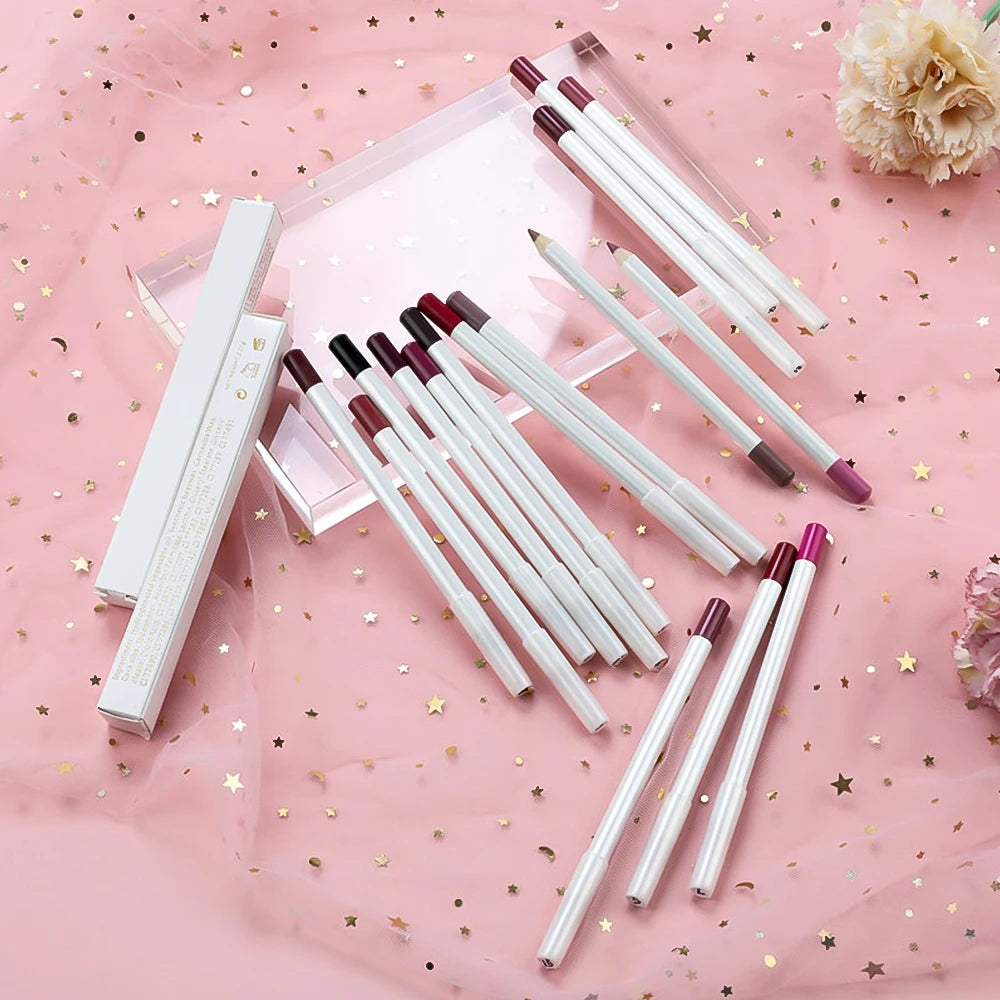 Custom Wholesale Waterproof Retractable Private Label Luxury Ready White Matte Vegan Black Dark Brown Wooden Lip Liner Pencil