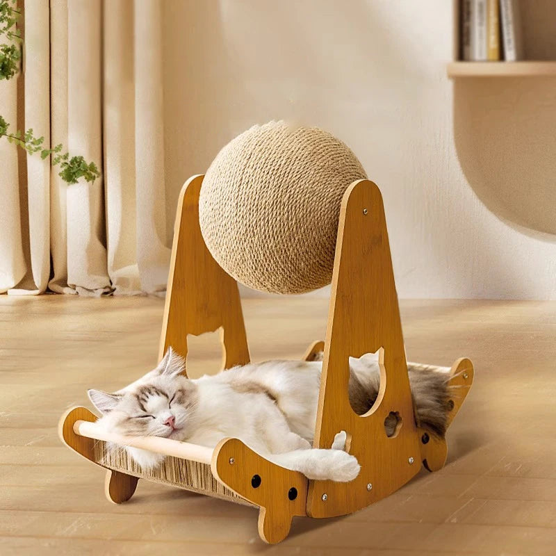 Removable Wooden Sisal Ball Cat Scratcher Vertical Corrugated Paper Cat Nest Integrated Claw Grinder