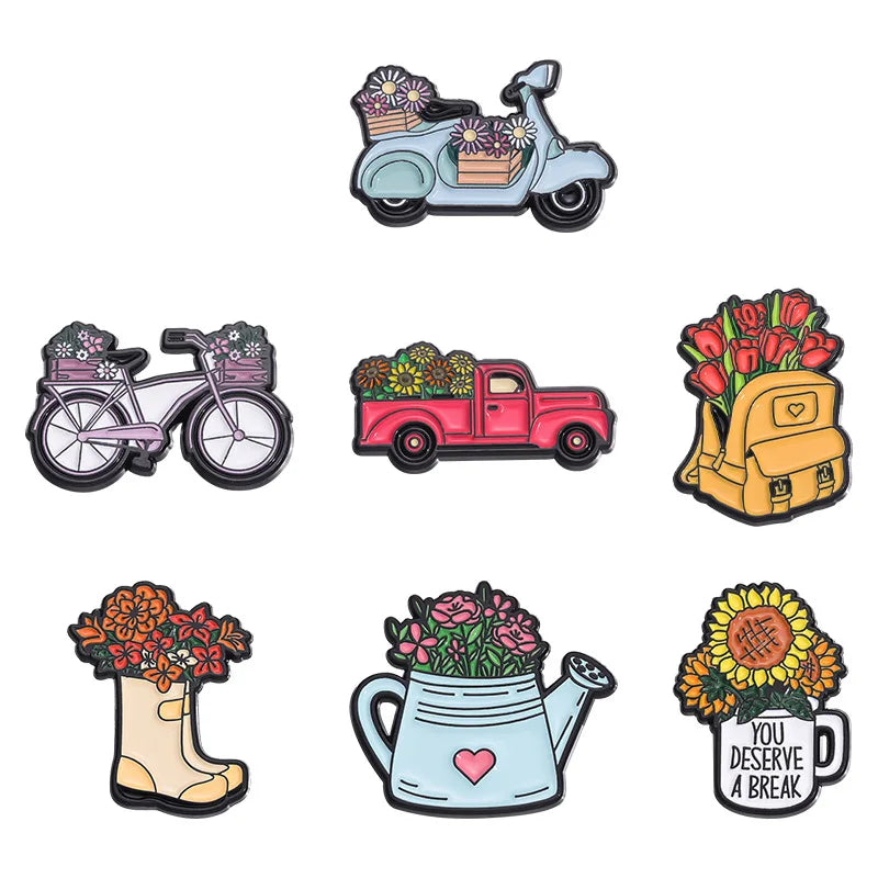 Manufacturer Metal Gifts Sunflower Flower Bicycle  Lapel Pin Custom Cute Backing Card Hard Soft Enamel Pins Badge