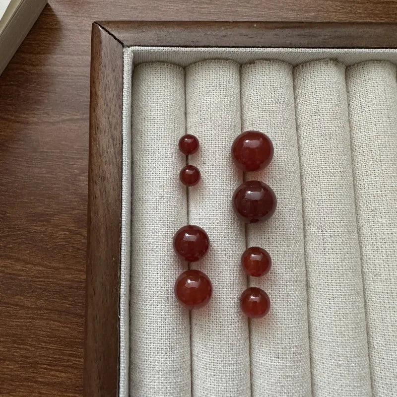 6MM 8MM 10MM 12MM Simple Round Ball Natural Agate Stone 925 Sterling Silver Stud Earrings for Ladies