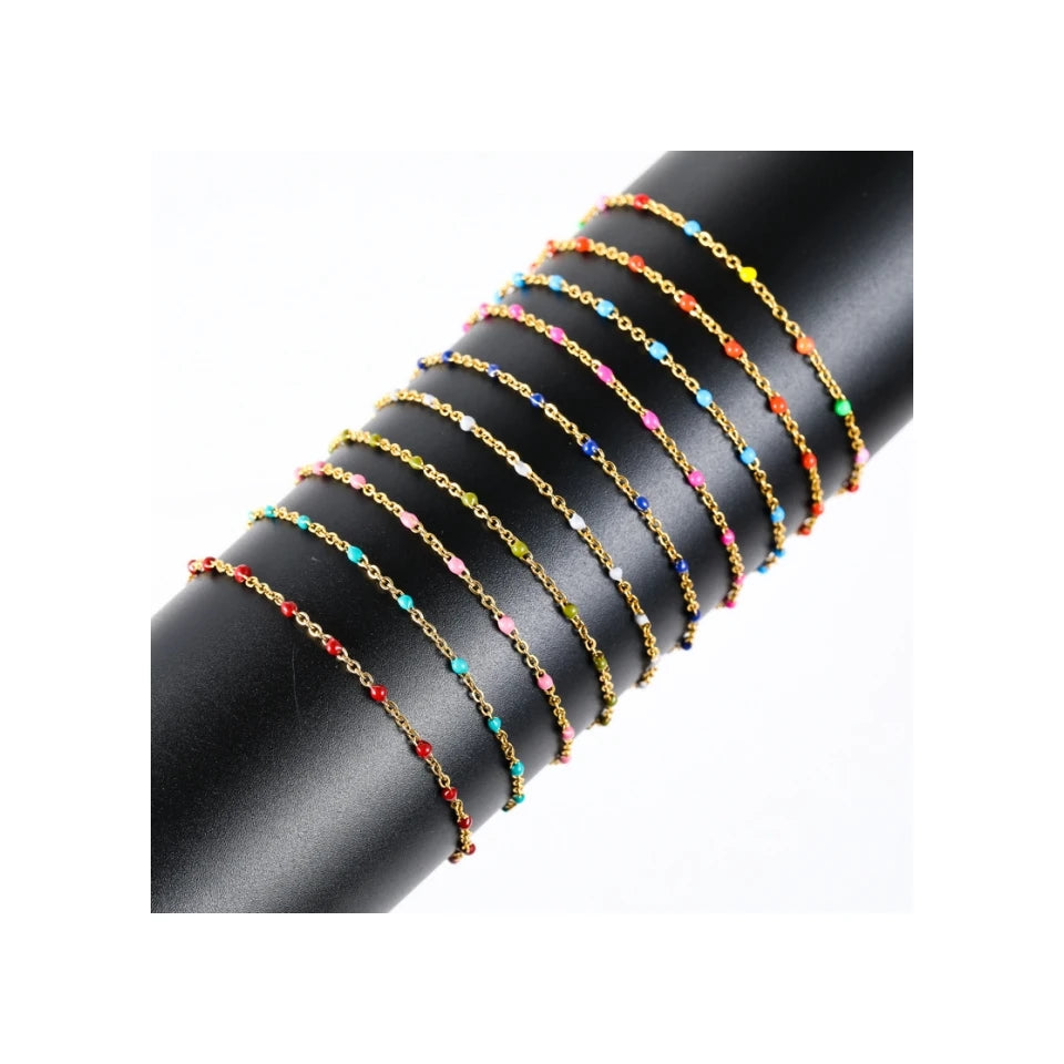 GP Stylish Stainless Steel Gold Drop Enamel Colored Beads Clavicle Anklet Waist Chain for Jewelry Making Accessories
