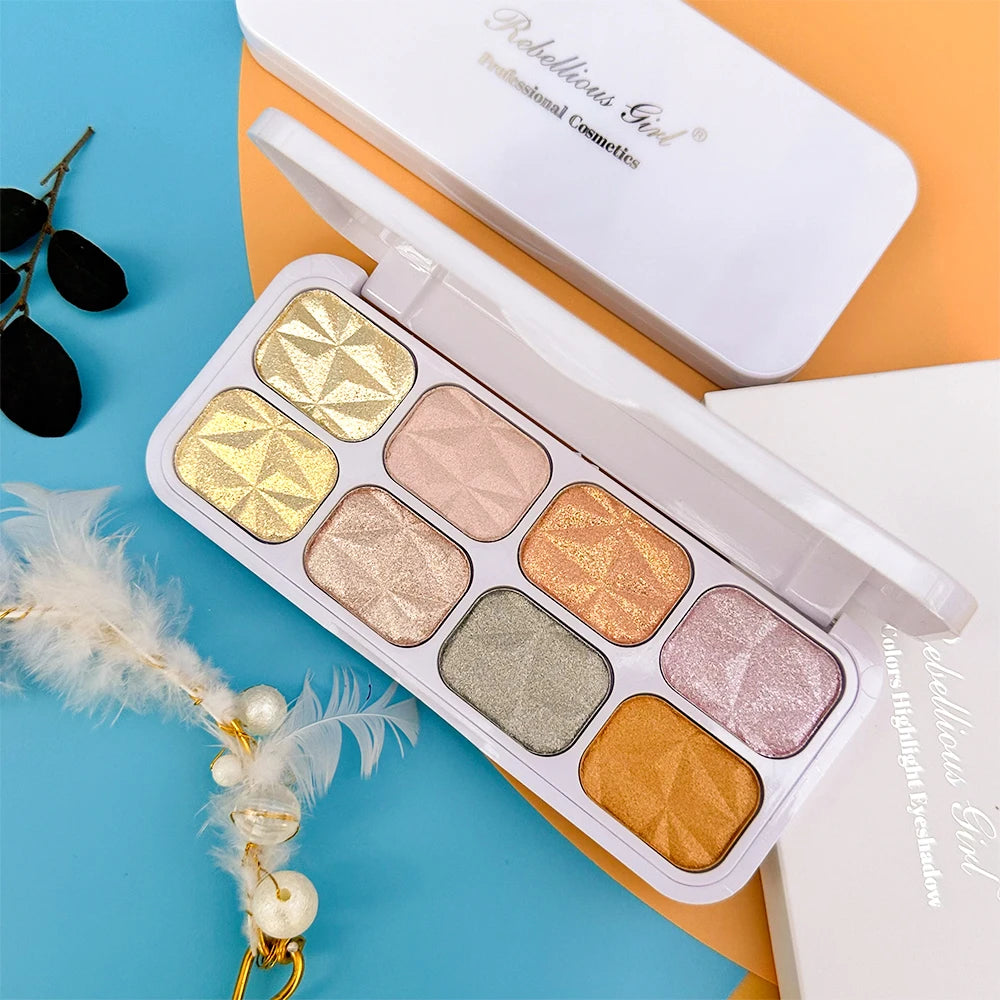 VERONNI Cosmetics 8 Color Mineral Pressed Powder Waterproof Face Makeup Highlighter Palette Model F1080 3 Years Shelf Life