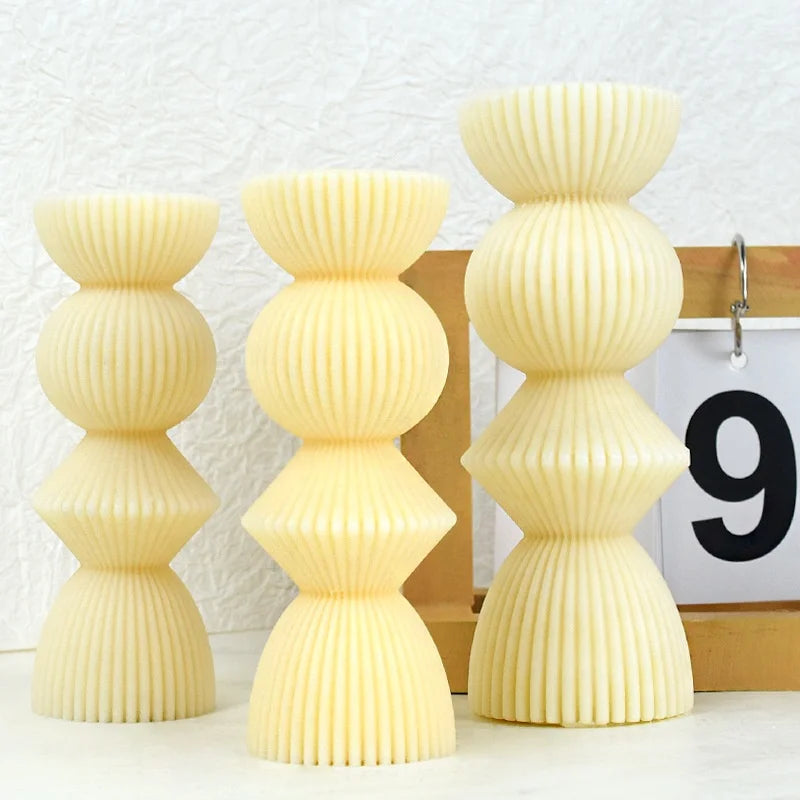 Early Riser New Geometric Striped Roman Column Scented Candle Silicone Mold DIY Furniture Three-dimensional Ornaments Plaster