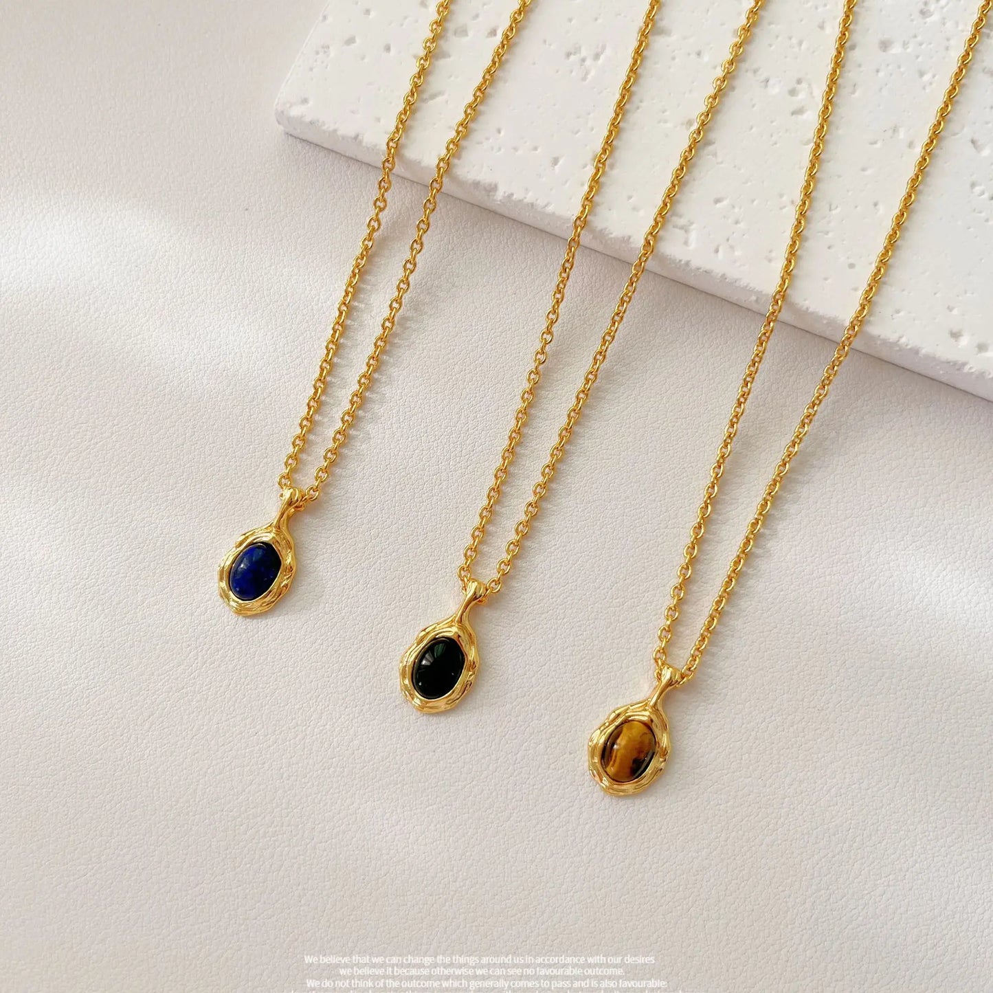 Vintage 20K Gold Plated Copper Necklace Irregular Tiger Black Onyx Natural Stone Necklace for Lady