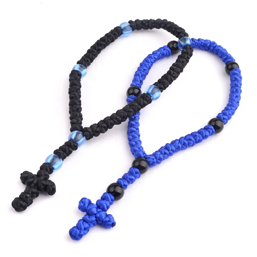 Catholic Komboskini Rope 50 Knots Rosary Christian Pray Ropes Blue Black Cord Rosary Orthodox Prayer Ropes